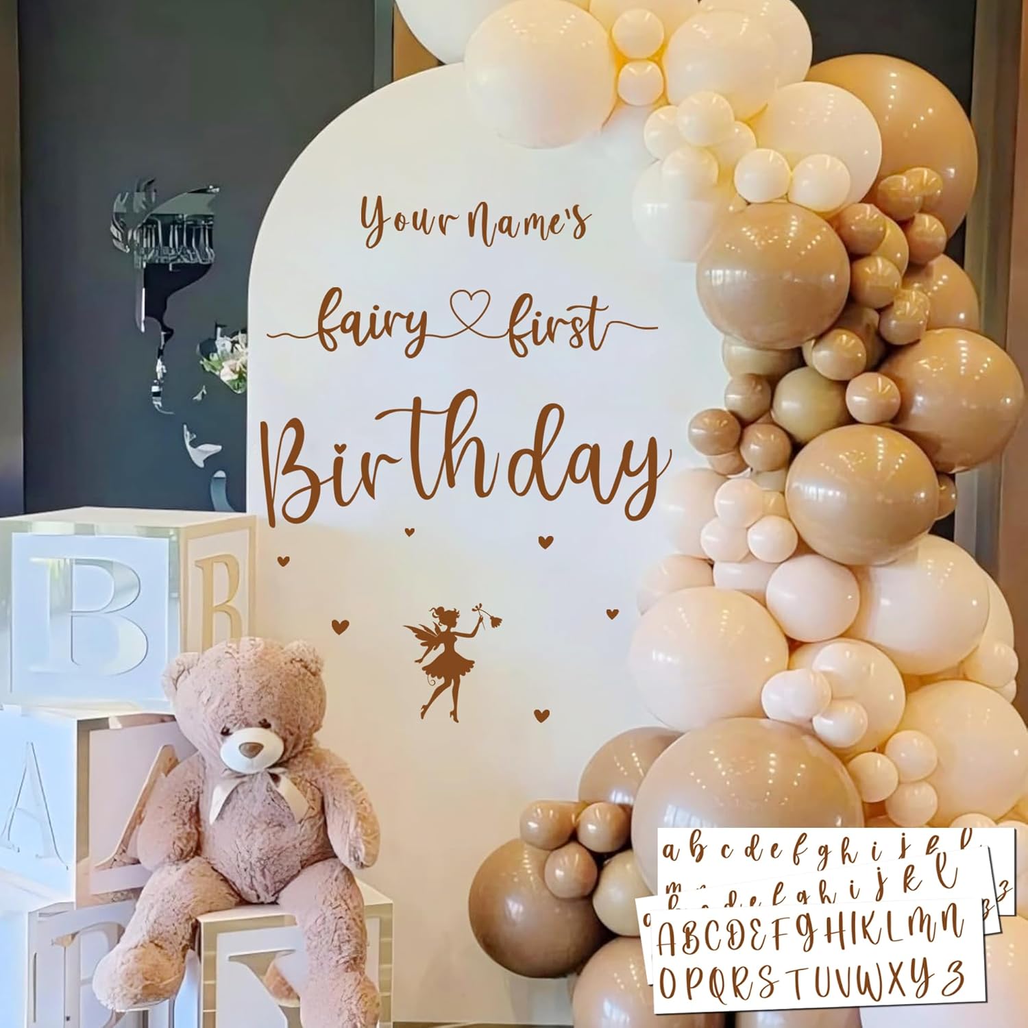 Custom Name Fairy First Birthday Decal Sign for Backdrop Sweet Baby Girl 1st Birthday Party Decorations Vinyl Sticker for Balloon Arch Fairy Girl Happy First Birthday Banner Baby Shower Party Supplies